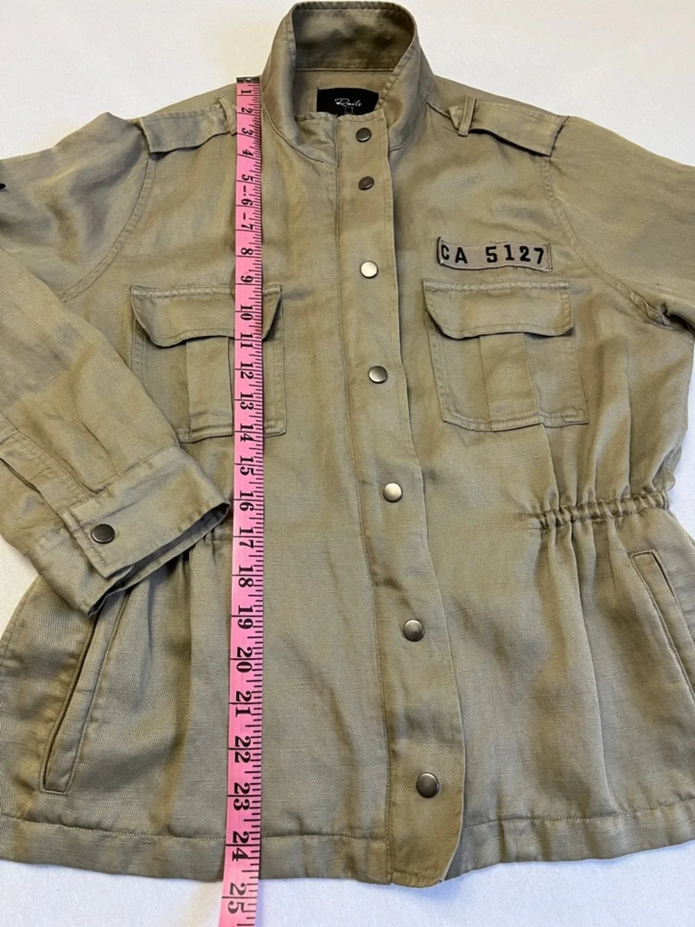 Rails Trey Light Sage Arrow Patch Military Zipper Jacket Tencel Linen Blend XS
